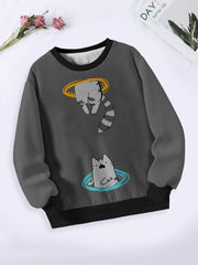 Kitty Print Long Sleeve Crew Neck Sweatshirt for Girls Boys
