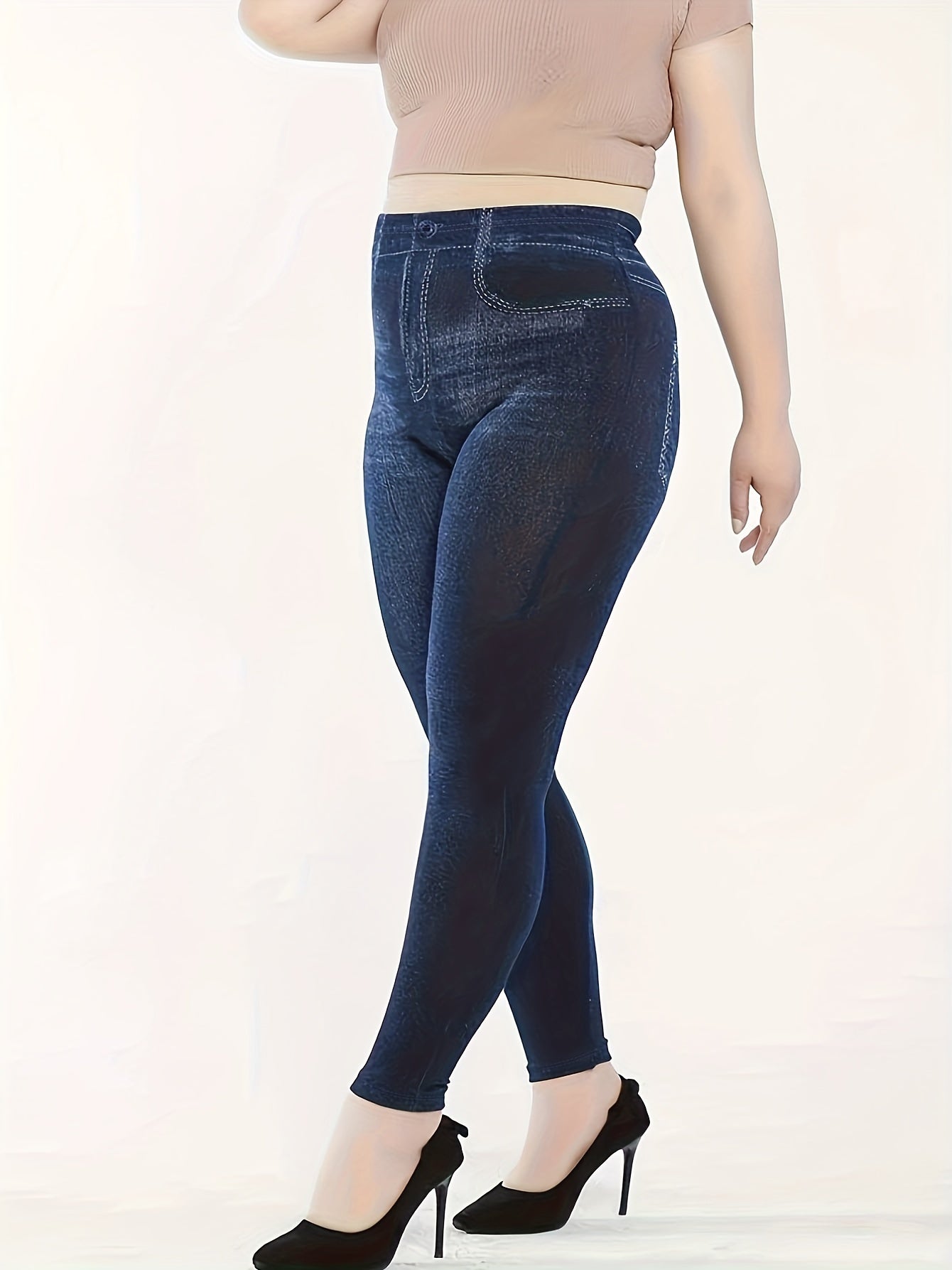  Denim Print High Rise Skinny Trousers