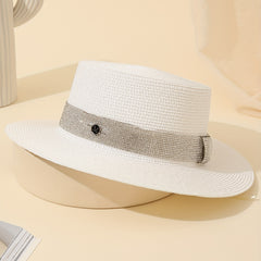 Rhinestone Strap Sun Hat M Label Decor Straw Jazz Hat
