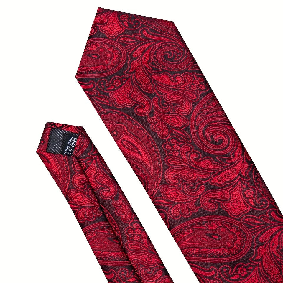 Burgundy Red Paisley Plaids Necktie Set