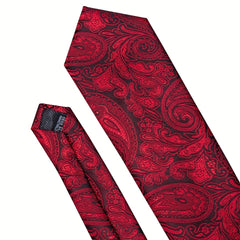 Burgundy Red Paisley Plaids Necktie Set