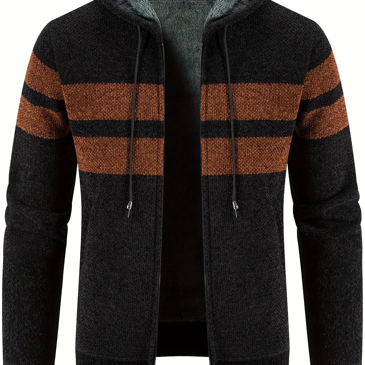 Fleece Hooded Jacket Men's Zip Up Coat Fall Winter