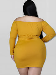 Off Shoulder Long Sleeve Bodycon Dress Plus Size