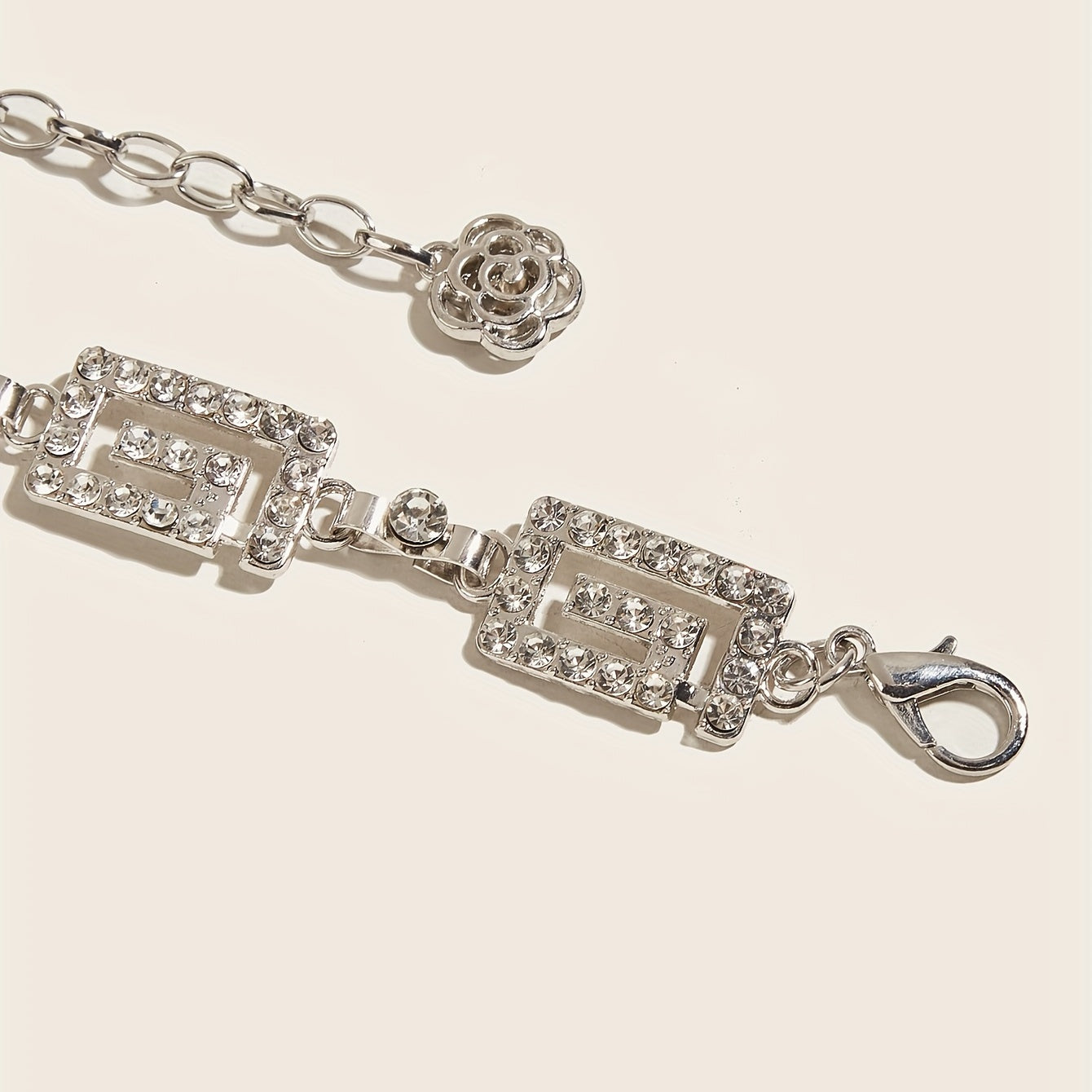Sparkly Rhinestone Geometric Waist Chain with Flower Pendant