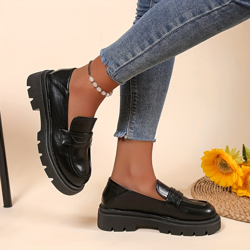 Round Toe Slip On Platform Loafers for Women