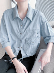  Denim Button Down Half Sleeve Shirt