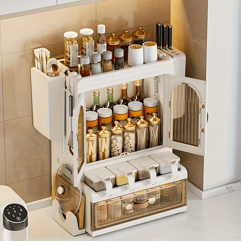Kitchen Spice Storage Rack Seasoning Storage Box with Hooks