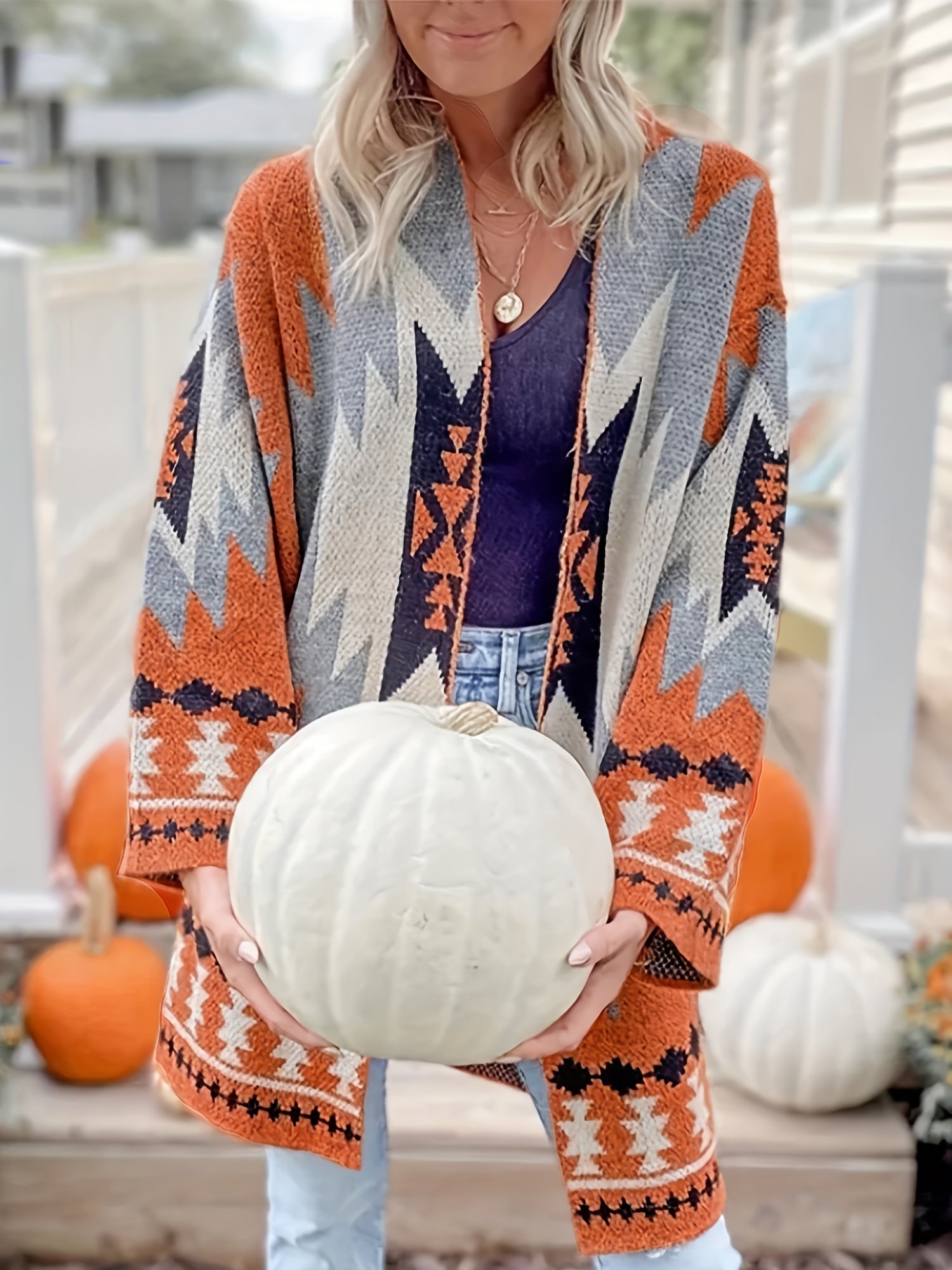  Southwestern Print Long Sleeve Cardigan