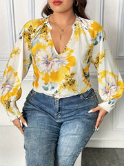  Blouse Women's Plus Floral Print Lantern Sleeve Top