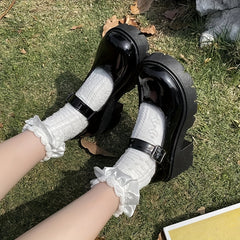 Women's Faux Leather Oxford Shoes Round Toe Platform Heels