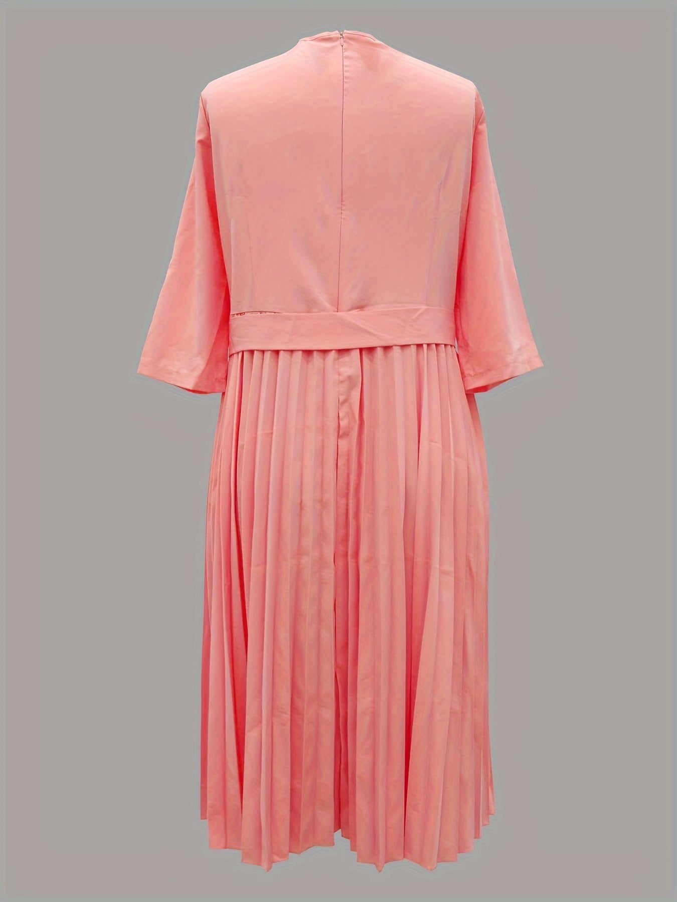  Solid Half Sleeve Pleated Dress