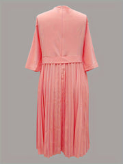  Solid Half Sleeve Pleated Dress