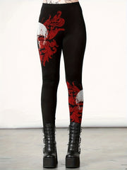 Skull & Floral Print Plus Size Leggings