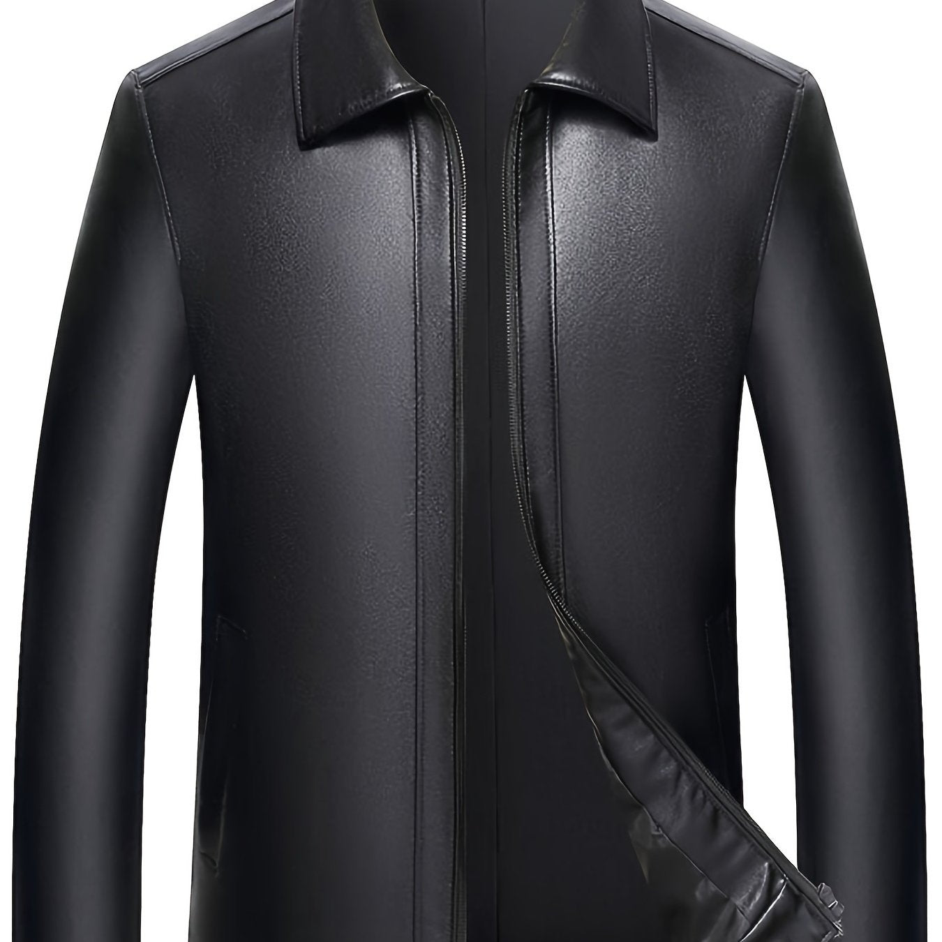 Men's Leather Jackets V neck Business Zipper Pockets