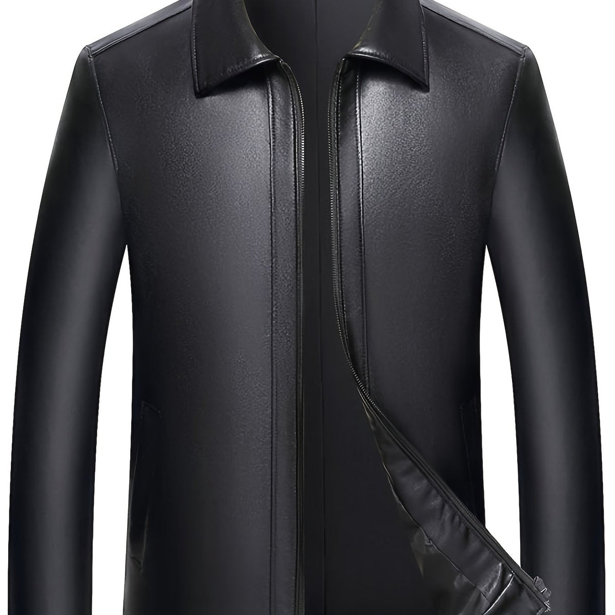 Men's Leather Jackets V neck Business Zipper Pockets