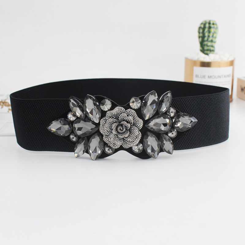 Elastic Rhinestone Wide Belt for Women Ladies
