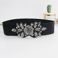 Elastic Rhinestone Wide Belt for Women Ladies