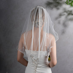 Pearl Bowknot Short Wedding Veil Soft Tulle Bridal Accessory