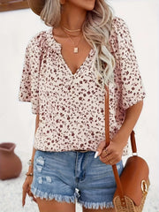  Floral Print Butterfly Sleeve Blouse