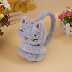 Soft Plush Kitten Ear Warmers - Pink Gray - Hand Wash - Winter Accessory