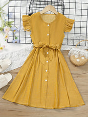 Toddler Girls Butterfly Sleeves Belted Dress