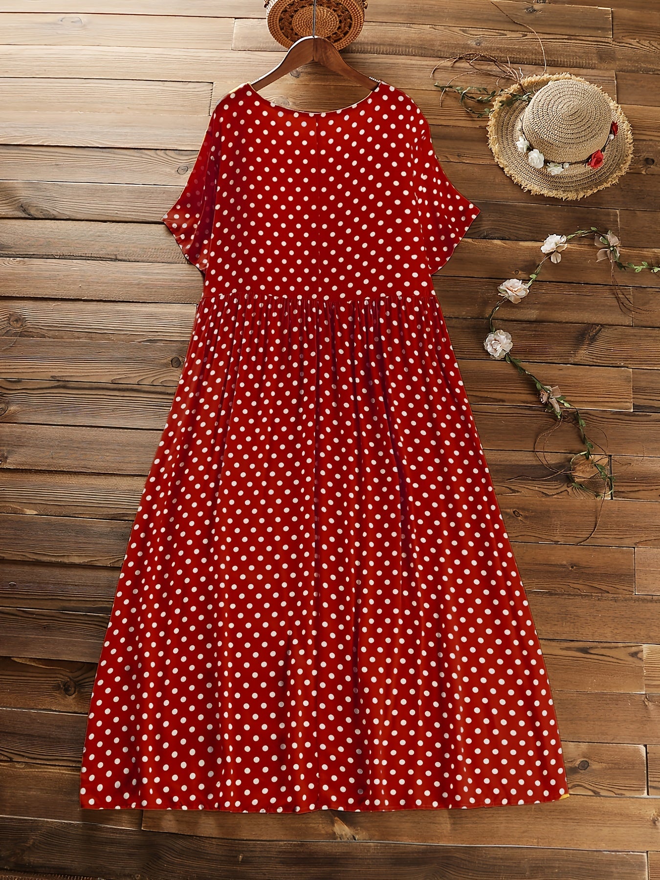  Polka Dot Print Short Sleeve Maxi Dress