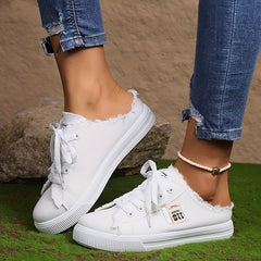 Women's Canvas Lace Up Mule Sneakers Lightweight & Comfortable Shoes