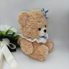 Adorable Brown Bear Plush Toy with Bow & Lace Collar Soft Stuffed Animal Mat
