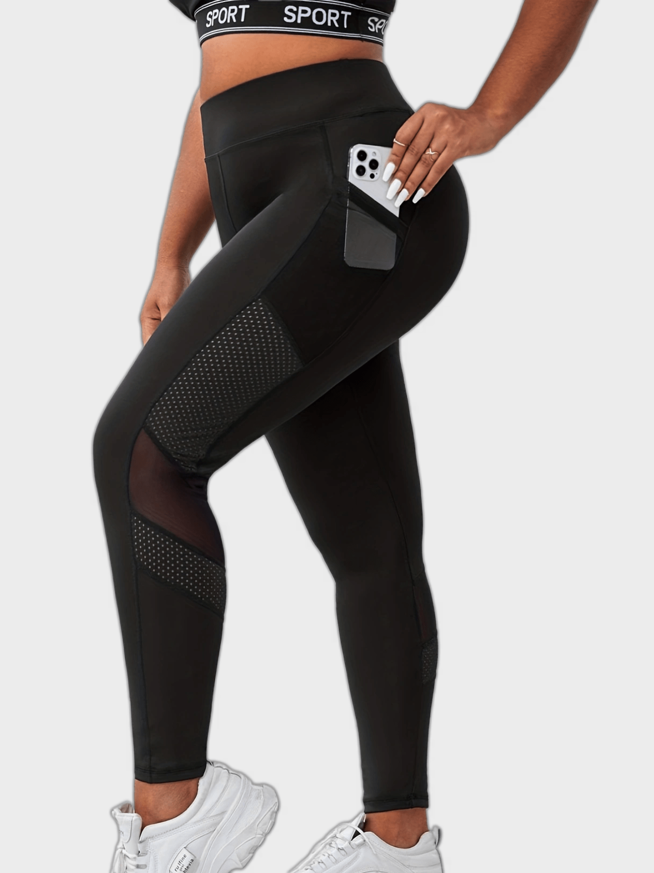  Mesh High Rise Pipping Leggings With Pockets