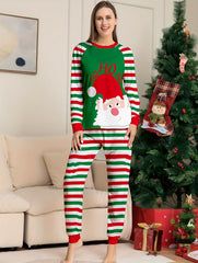 Christmas Print Pajama Set Top & Striped Pants Women's Sleepwear