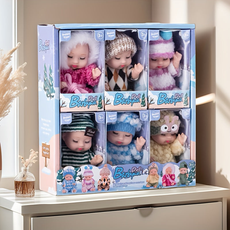 6pcs 4 inch Winter Doll Set for Girls and Boys