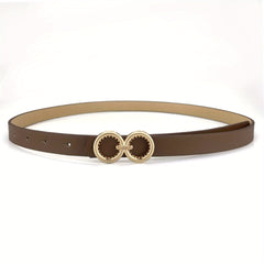 Double O Buckle Vintage Belt Stylish Solid PU Belt Classic Pants Belt