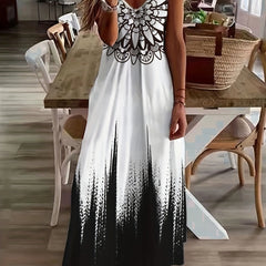  Ombre Print V Neck Maxi Dress