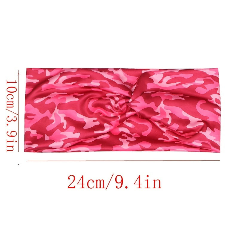 Camouflage Print Wide Headbands Women Knotted Turban Elastic Non Slip Hair Bands