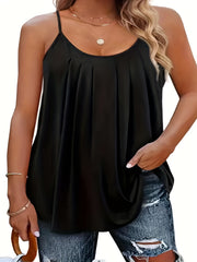  Casual Cami Top Women's Plus Plain Ruched Round Neck Medium Stretch