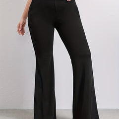  Solid High Rise Flared Leg Pants