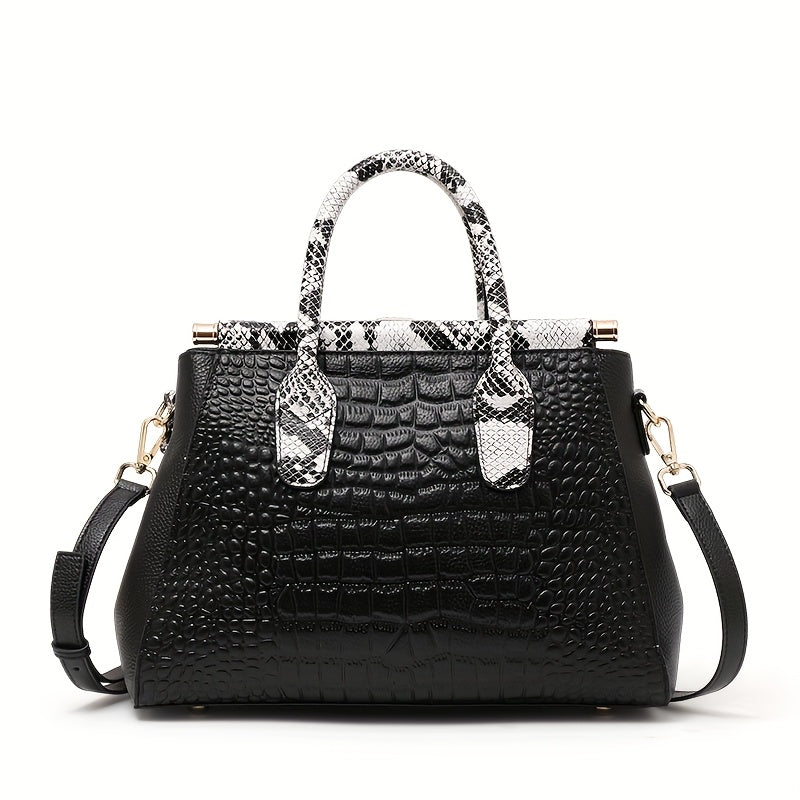 Stylish Snake Pattern Women's Handbag with Golden Tone Hardware