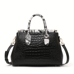 Stylish Snake Pattern Women's Handbag with Golden Tone Hardware
