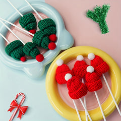 6Pcs Mini Christmas Knit Hats for DIY Crafts 2 Colors