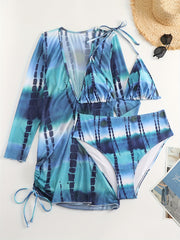  Tie Dye Bikini Set with Long Sleeve Cover Up