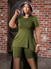  Solid Short Sleeve Tee & Shorts Set Women's Casual 2pcs Outfit