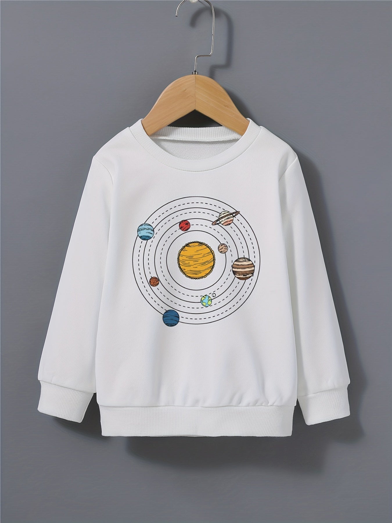 Cartoon Space Solar System Boys Sweatshirt Long Sleeve Crew Neck Tops