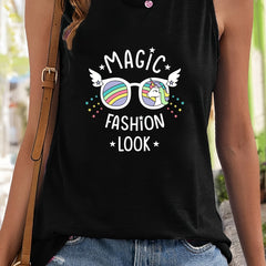 Letter Pattern Stretchy Sports Vest Round Neck Sleeveless Casual Top
