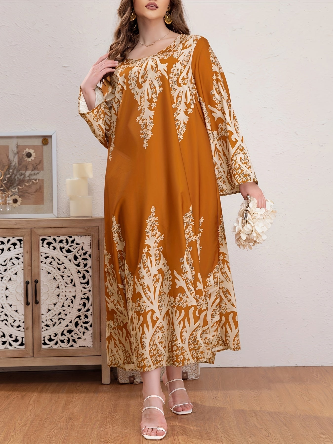 Floral Print Long Sleeve Maxi Dress Plus Size