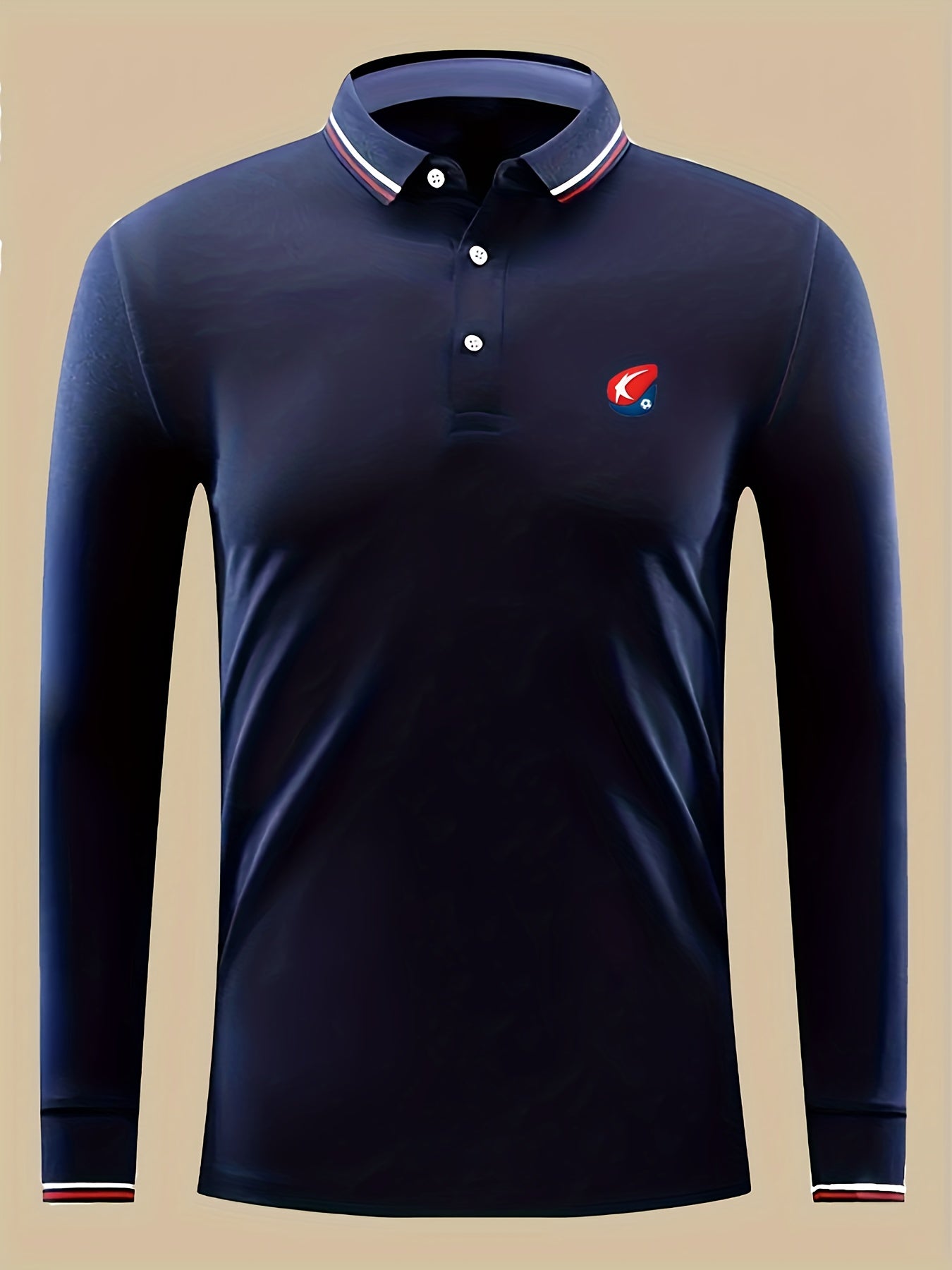 Symbol Print Men's Polo Shirt Long Sleeve Lightweight Top