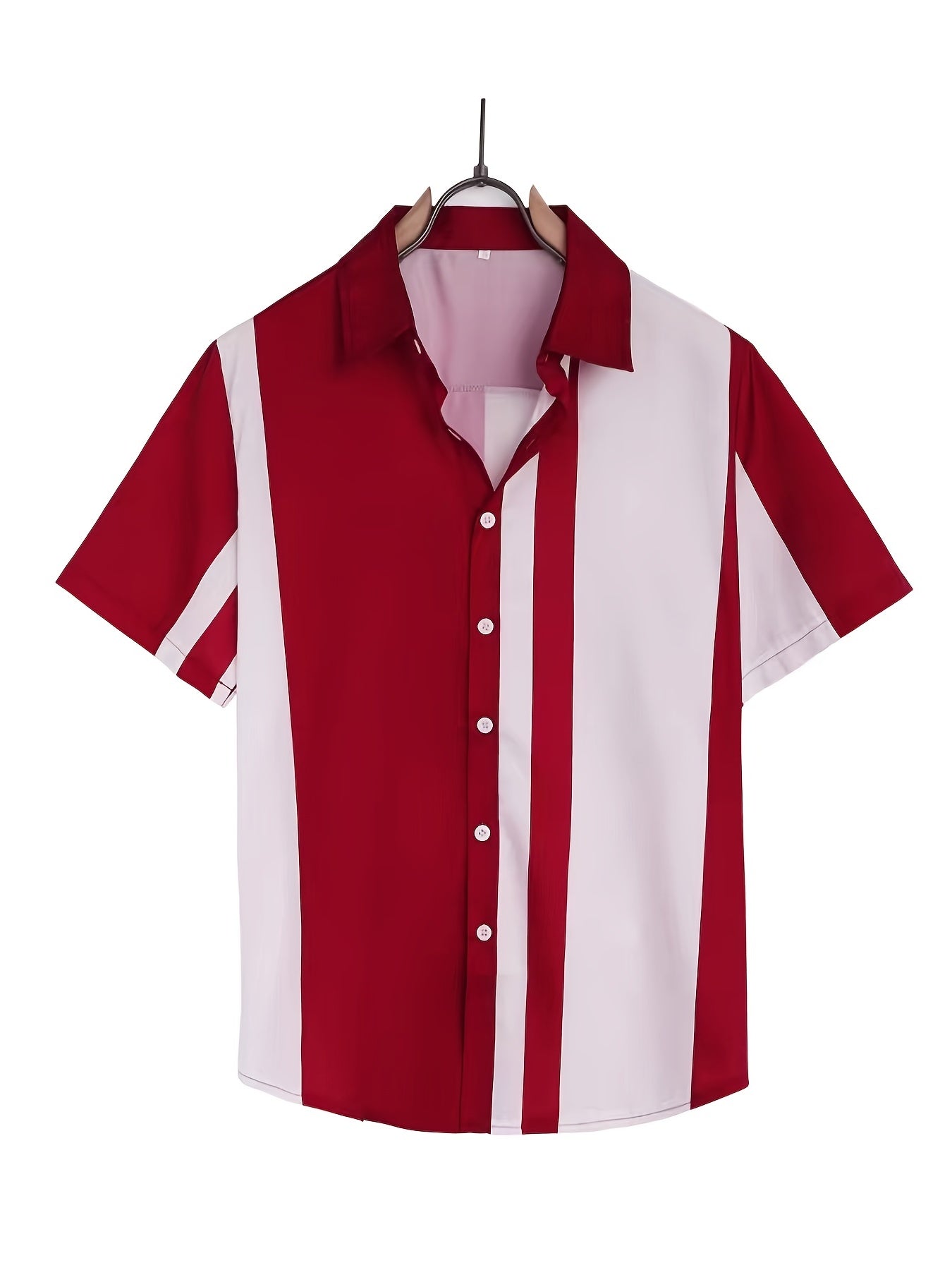 Men s Casual Block Stripe Graphic Short Sleeve Button Down Hawaiian Shirt