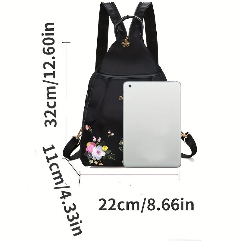 Floral Embroidery Sling Backpack for Women
