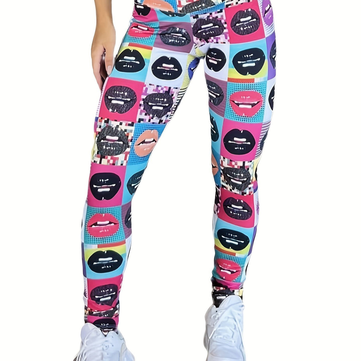 High Waist Lip Print Yoga Pant Slim Fit Legging