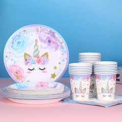 Unicorn Party Supplies 16pcs Plates Cups Napkins Gift