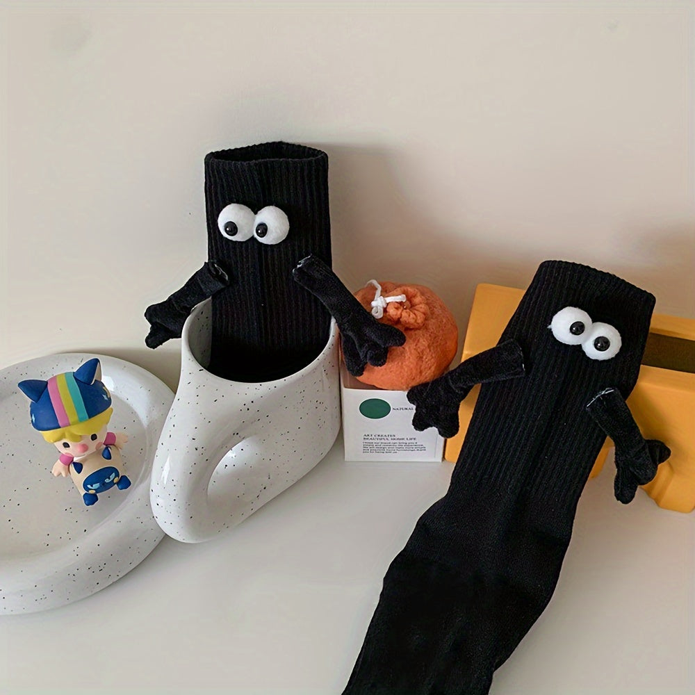 Funny Cartoon Eyes Decor Socks & Hand In Hand Women's Stockings